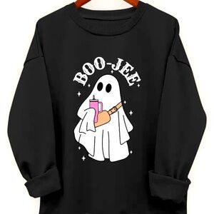 Ghost Print Sweatshirt, Long Sleeve Crew Neck Casual Sweatshirt For Fall